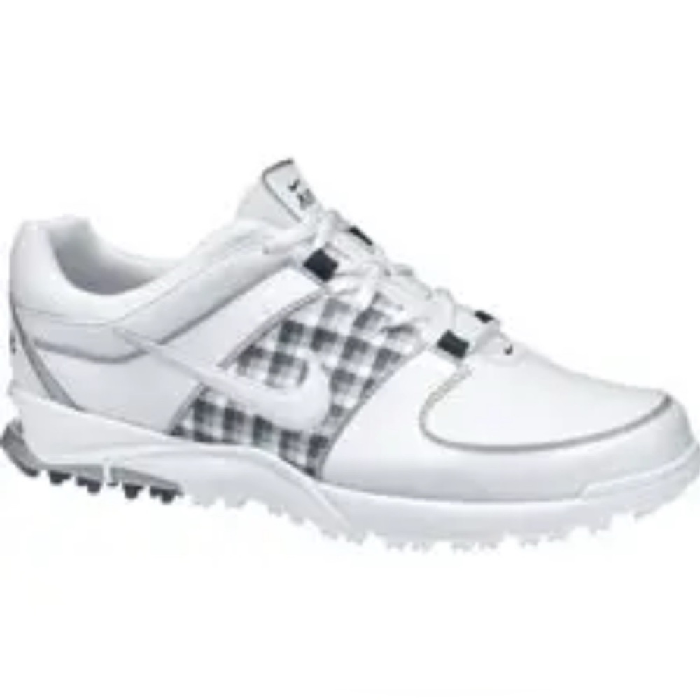 Nike White and Gray Sneakers with Plaid Pattern